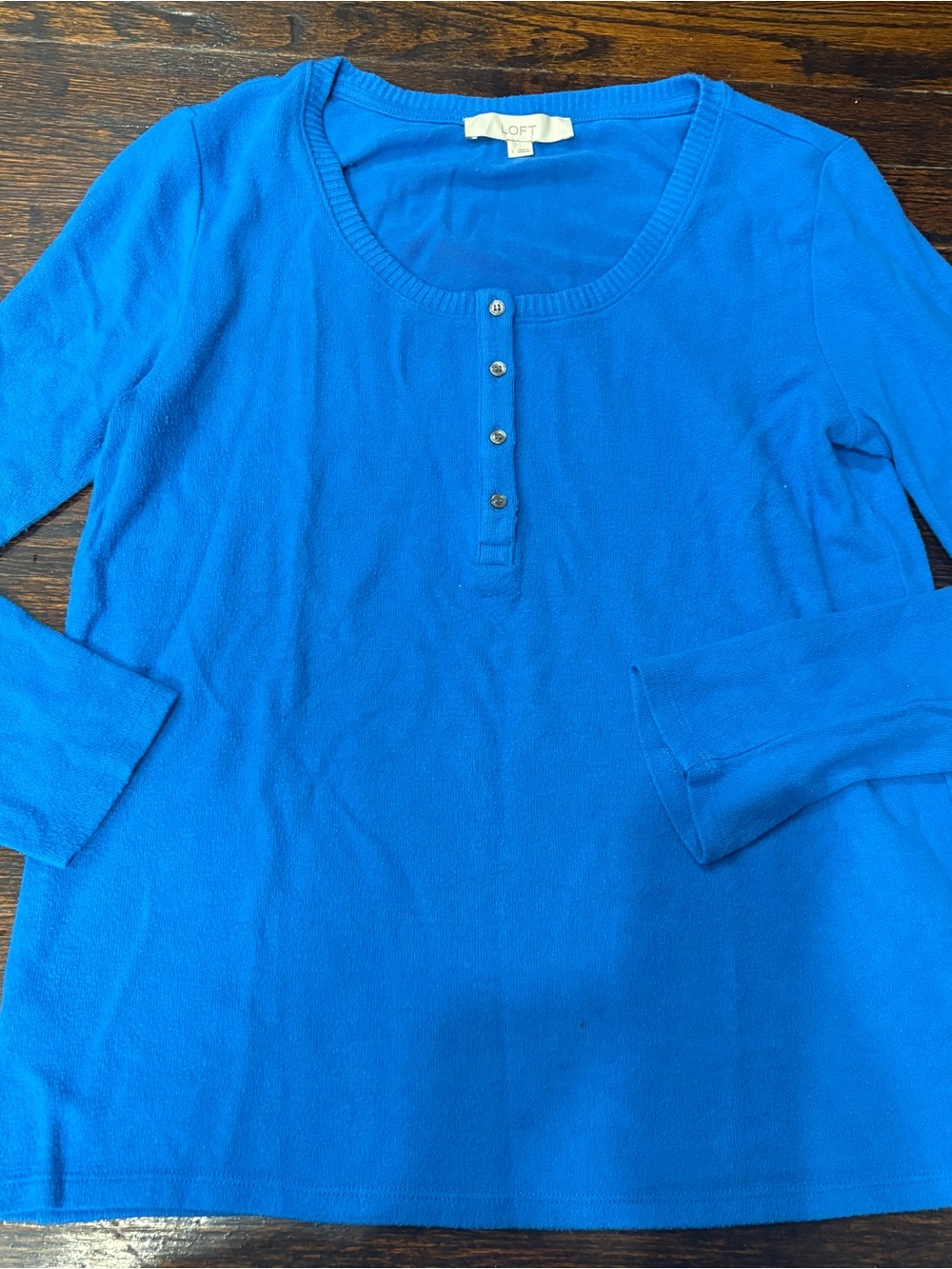 LOFT Bright Blue Long-Sleeve Henley Shirt